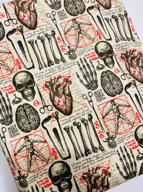 Ready to Ship DBP Fabric Vintage Halloween Anatomy Medical Career makes great bows, head wraps, bummies, and more.