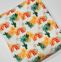 Load image into Gallery viewer, Ready to Ship Velvet Boho Floral Rainbow Cactus Seasons makes great bows, head wraps, bummies, and more.