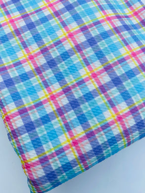 Ready to Ship Bullet knit fabric Pastel Gingham Easter Shapes makes great bows, head wraps, bummies, and more.