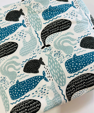 Ready to Ship DBP Fabric Navy & Black Whales Animals Boy Print makes great bows, head wraps, bummies, and more.