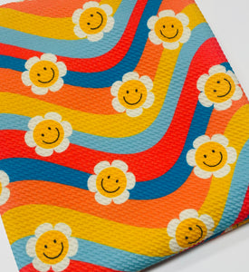 Pre-Order Retro Striped Smiley Face Floral Girl Print Bullet, DBP, Rib Knit, Cotton Lycra + other fabrics