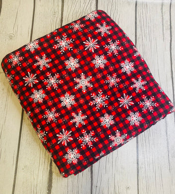 Ready to Ship DBP fabric Buffalo Plaid Snowflakes Christmas makes great bows, head wraps, bummies, and more.
