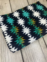 Load image into Gallery viewer, Ready to Ship DBP Fabric Teal Cheetah Aztec Western Animals makes great bows, head wraps, bummies, and more.