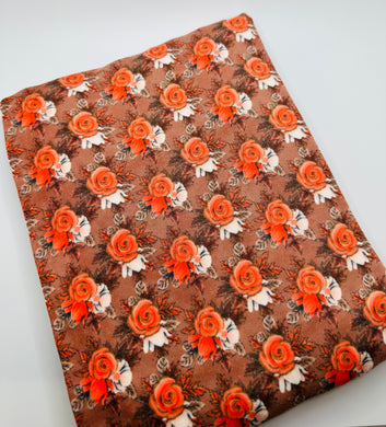 Ready To Ship DBP knit fabric Fall Tan and Orange Roses Floral makes great bows, head wraps, bummies, and more.