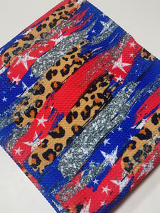 Pre-Order Fourth of July Faux Glitter Cheetah Animal Brushstrokes Bullet, DBP, Rib Knit, Cotton Lycra + other fabrics
