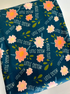 Pre-Order Bullet, DBP, Velvet and Rib Knit fabric Little Sister Teal Title Floral makes great bows, head wraps, bummies, and more.