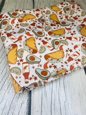 Ready to Ship DBP fabric Vintage Avocados Taco Party Food makes great bows, head wraps, bummies, and more.