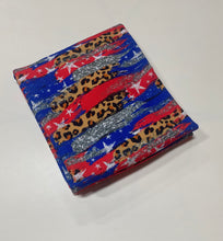 Load image into Gallery viewer, Ready to Ship Bullet Fourth of July Faux Glitter Cheetah Animal Brushstrokes makes great bows, head wraps, bummies, and more.