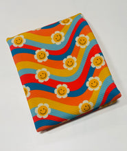 Load image into Gallery viewer, Pre-Cut Bullet Retro Striped Smiley Face Floral Girl Print for headwraps, bows on nylons or clips 5.5-6x60