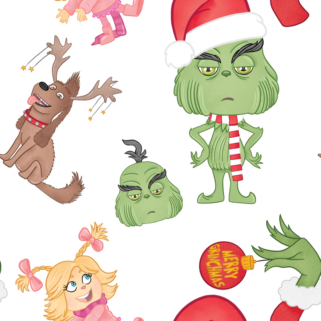 Pre-Order Grinch Characters Christmas Bullet, DBP, Rib Knit, Cotton Lycra + other fabrics