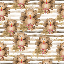 Load image into Gallery viewer, Pre-Order Striped Cute Turkey Thanksgiving Animals Bullet, DBP, Rib Knit, Cotton Lycra + other fabrics