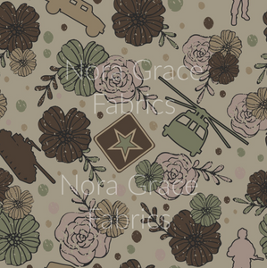 Pre-Order Floral Army Men Career Bullet, DBP, Rib Knit, Cotton Lycra + other fabrics