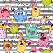 Load image into Gallery viewer, Pre-Order Bullet, DBP, Velvet and Rib Knit fabric Striped Monsters Boy Print Shapes makes great bows, head wraps, bummies, and more.