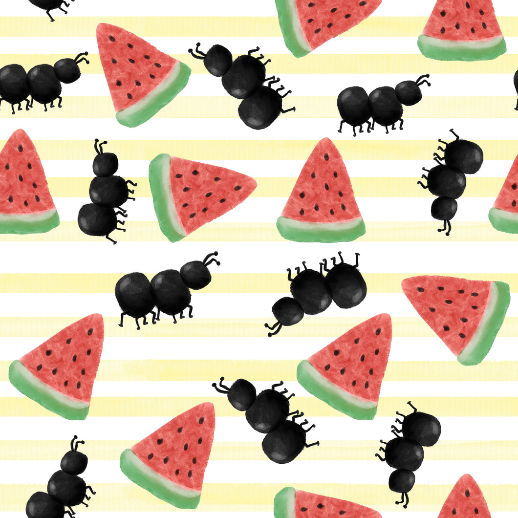 Pre-Order Ants Sweet Watermelon Animals Food Bullet, DBP, Rib Knit, Cotton Lycra + other fabrics
