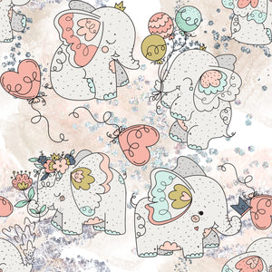 Pre-Order Elephants Balloon Animal Girl Print Bullet, DBP, Rib Knit, Cotton Lycra + other fabrics