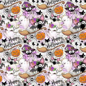 Pre-Order Bullet, DBP, Velvet and Rib Knit fabric Happy Halloween Friends w/Purple Animals Title makes great bows, head wraps, bummies, and more.