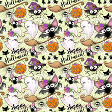 Load image into Gallery viewer, Pre-Order Bullet, DBP, Velvet and Rib Knit fabric Happy Halloween Friends Animals Title makes great bows, head wraps, bummies, and more.