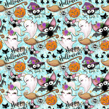 Load image into Gallery viewer, Pre-Order Bullet, DBP, Velvet and Rib Knit fabric Happy Halloween Friends w/Blue Animals Title makes great bows, head wraps, bummies, and more.