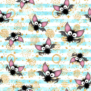 Pre-Order Bullet, DBP, Velvet and Rib Knit fabric Blue Striped Halloween Bats Animal makes great bows, head wraps, bummies, and more.