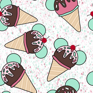 Pre-Order Mouse Ears Ice Cream Cones Characters Food Paint Splat Bullet, DBP, Rib Knit, Cotton Lycra + other fabrics
