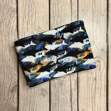 Load image into Gallery viewer, Ready to Ship Bullet Brushstrokes Shark Week Animals Boy Print makes great bows, head wraps, bummies, and more.