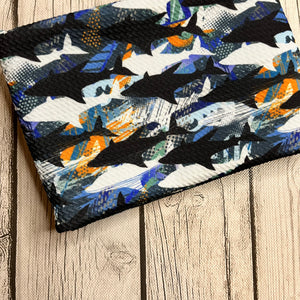 Pre-Order Brushstrokes Shark Week Animals Boy Print Bullet, DBP, Rib Knit, Cotton Lycra + other fabrics