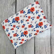 Load image into Gallery viewer, Ready to Ship Bullet fabric Fall White Floral Blue Dot Bundles makes great bows, head wraps, bummies, and more.