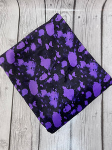Pre-Order Bullet, DBP, Velvet and Rib Knit fabric Black and Purple Paint Splat makes great bows, head wraps, bummies, and more.