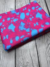 Load image into Gallery viewer, Pre-Order Bullet, DBP, Velvet and Rib Knit fabric Hot Pink and Blue Paint Splat makes great bows, head wraps, bummies, and more.