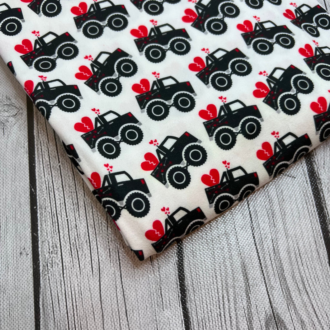 Ready To Ship DBP Valentine Monster Truck Boy Print makes great bows, head wraps, bummies, and more.