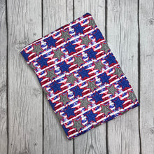 Load image into Gallery viewer, Pre-Order Bullet, DBP, Velvet, Rib Knit fabric Fourth of July Faux Glitter Stars Stripes Shapes makes great bows, head wraps, bummies, and more.