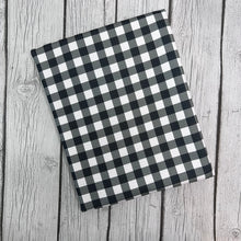 Load image into Gallery viewer, Pre-Order Bullet, DBP, Velvet and Rib Knit fabric Black and White Gingham Shapes makes great bows, head wraps, bummies, and more.