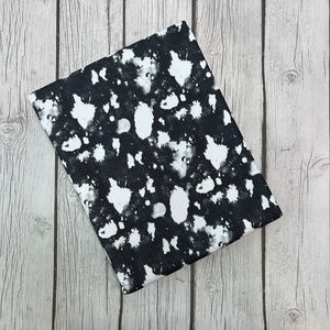 Pre-Order Bullet, DBP, Velvet and Rib Knit fabric Black and White Paint Splat makes great bows, head wraps, bummies, and more.