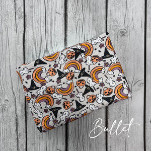 Pre-Order Bullet, DBP, Velvet and Rib Knit fabric Vintage Halloween Rainbow Seasons makes great bows, head wraps, bummies, and more.