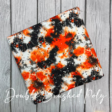 Load image into Gallery viewer, Pre-Order Bullet, DBP, Velvet and Rib Knit Halloween Orange Black Paint Splat makes great bows, head wraps, bummies, and more.