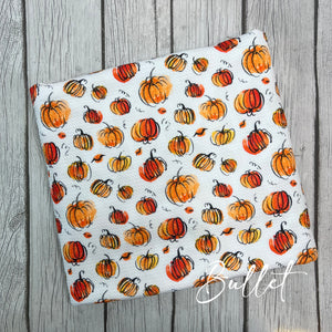 Pre-Order Halloween Fall Pumpkin Splash Bullet, DBP, Rib Knit, Cotton Lycra + other fabrics