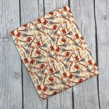 Load image into Gallery viewer, Pre-Order Bullet, DBP, Velvet and Rib Knit fabric Vintage Guitars Boy Print makes great bows, head wraps, bummies, and more.