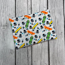 Load image into Gallery viewer, Pre-Order Bullet, DBP, Velvet and Rib Knit Skulls and Skateboards Boy Print makes great bows, head wraps, bummies, and more.