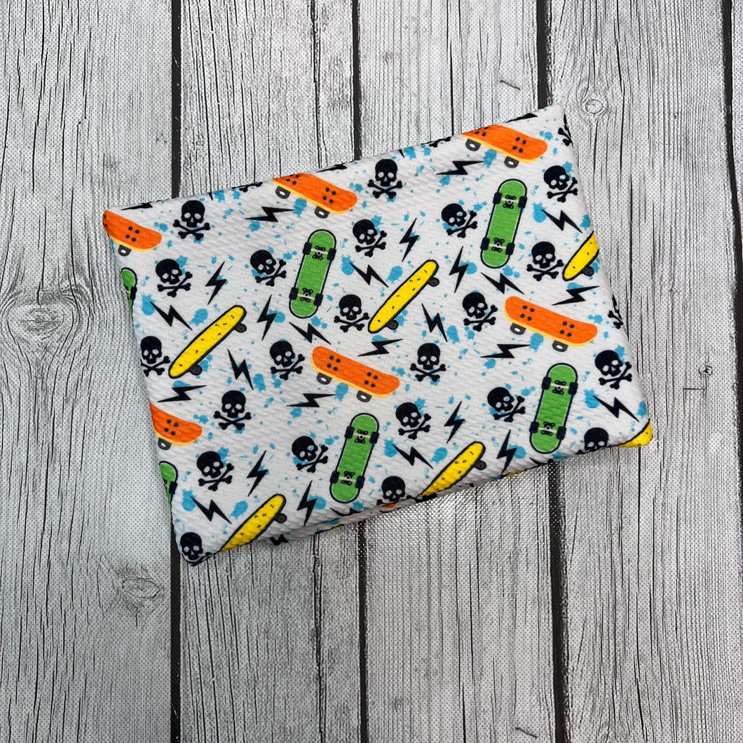 Pre-Order Bullet, DBP, Velvet and Rib Knit Skulls and Skateboards Boy Print makes great bows, head wraps, bummies, and more.