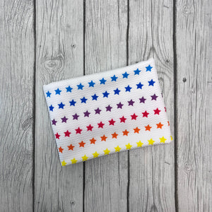 Ready to Ship Bullet fabric Rainbow Shapes Bundles makes great bows, head wraps, bummies, and more.