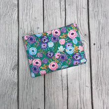 Load image into Gallery viewer, Pre-Order Bullet, DBP, Velvet and Rib Knit fabric Green and Purple Poppies Floral makes great bows, head wraps, bummies, and more.