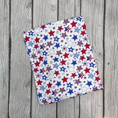 Pre-Order Bullet, DBP, Velvet and Rib Knit fabric Fourth of July Red, White and Blue Stars Shapes makes great bows, head wraps, bummies, and more.