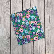 Load image into Gallery viewer, Pre-Order Bullet, DBP, Velvet and Rib Knit fabric Green and Purple Poppies Floral makes great bows, head wraps, bummies, and more.