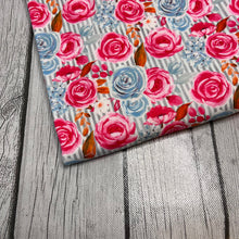 Load image into Gallery viewer, Ready to Ship DBP Striped Pink Baby Blue Poppies Floral Shapes makes great bows, head wraps, bummies, and more.
