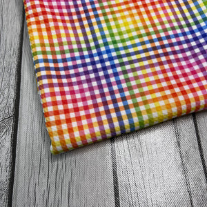 Ready to Ship Bullet Rainbow Plaid Shapes makes great bows, head wraps, bummies, and more.