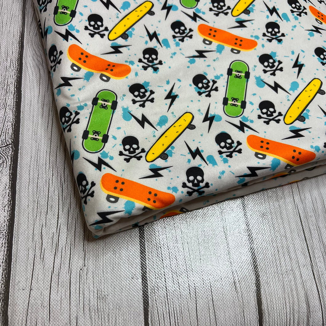 Ready to Ship DBP Skulls and Skateboards Boy Print makes great bows, head wraps, bummies, and more.