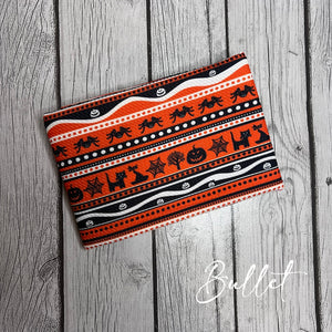 Pre-Order Bullet, DBP, Velvet and Rib Knit fabric Orange, White & Black Halloween Scene Shapes makes great bows, head wraps, bummies, and more.