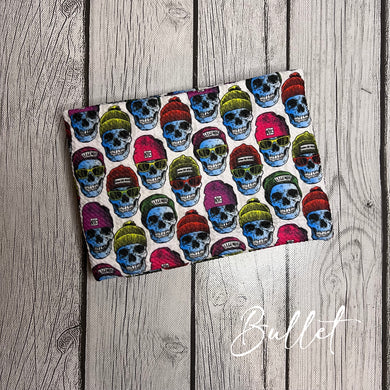 Pre-Order Bullet, DBP, Velvet and Rib Knit fabric Skull Halloween Gang Boy Print makes great bows, head wraps, bummies, and more.