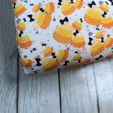 Load image into Gallery viewer, Ready To Ship Bullet knit fabric Candy Corn Halloween Food makes great bows, head wraps,  bummies, and more.