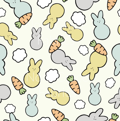 Pre-Order Pastel Easter Peeps and Carrots Food Bullet, DBP, Rib Knit, Cotton Lycra + other fabrics